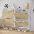 Meuble à chaussures avec organisateur fin à 2 tiroirs, étagère à chaussures autoportante, étagère d'entrée cachée réglable, design moderne pour couloir, chambre, placard