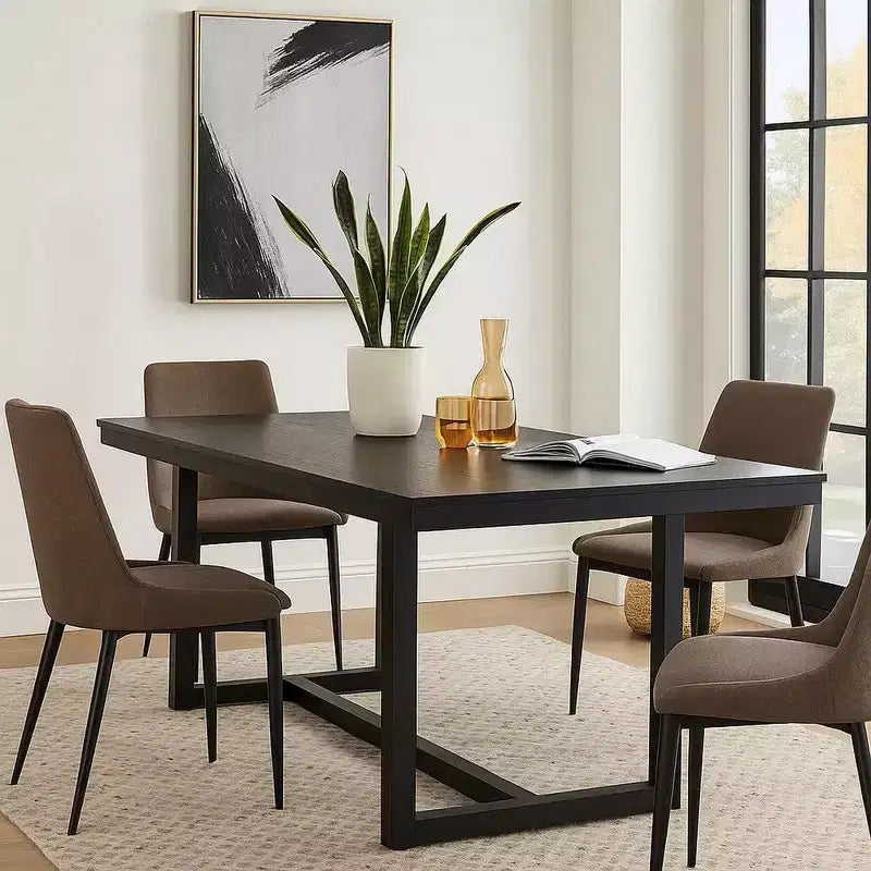 Table à manger Royal Hampton, plateau rectangulaire 180 cm, pieds tréteaux, noir moderne