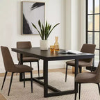 Table à manger Royal Hampton, plateau rectangulaire 180 cm, pieds tréteaux, noir moderne