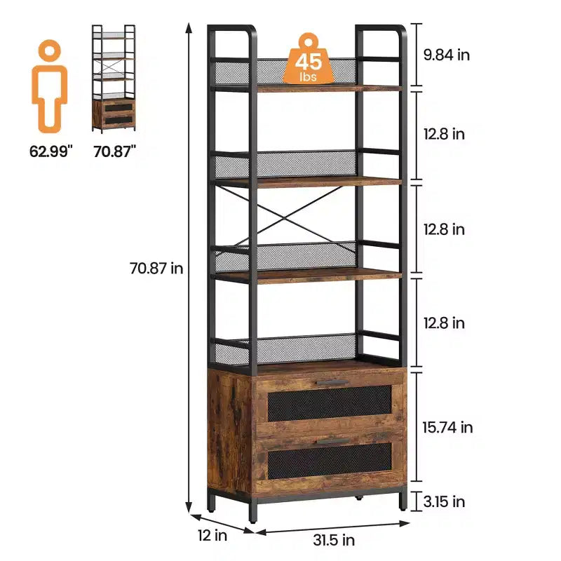 Étagère de style rustique, meuble de rangement à quatre niveaux, adaptée aux chambres, salons et bureaux à domicile