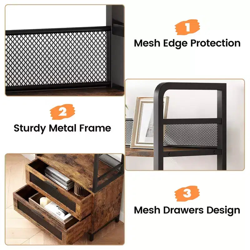 Étagère de style rustique, meuble de rangement à quatre niveaux, adaptée aux chambres, salons et bureaux à domicile