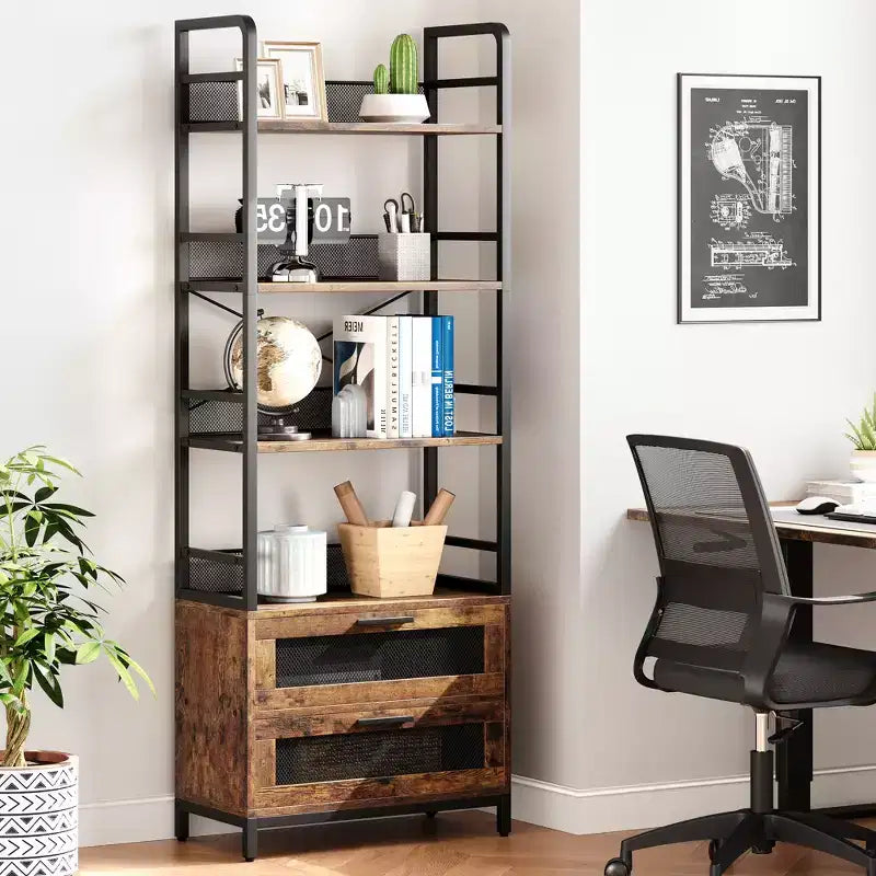 Étagère de style rustique, meuble de rangement à quatre niveaux, adaptée aux chambres, salons et bureaux à domicile