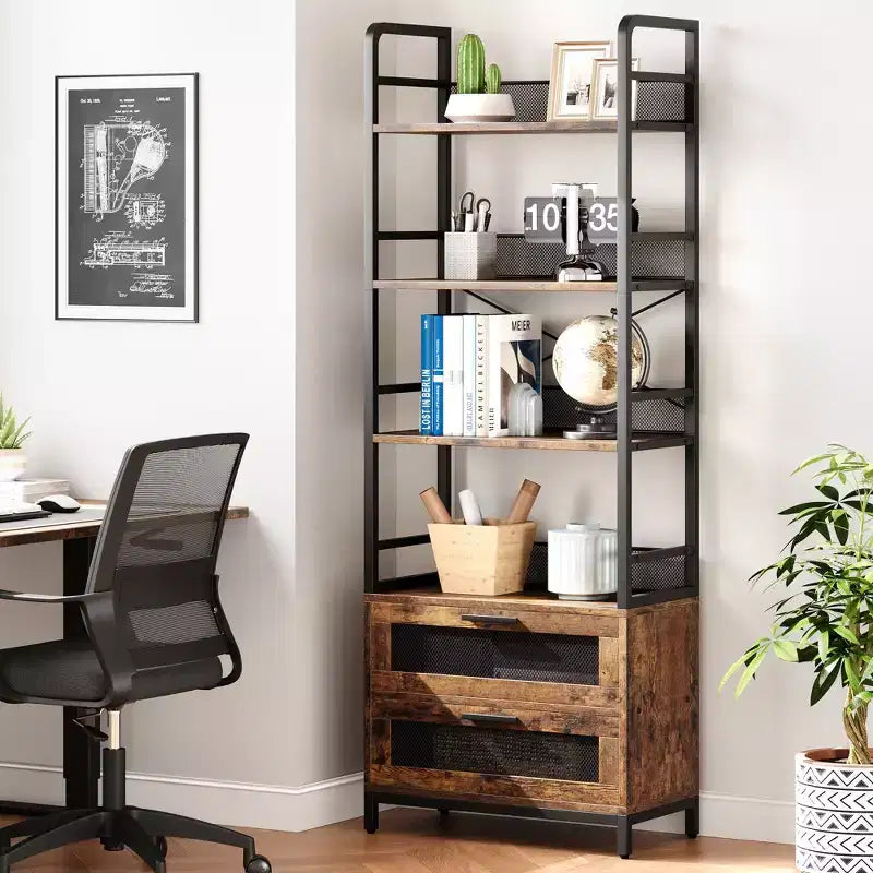 Étagère de style rustique, meuble de rangement à quatre niveaux, adaptée aux chambres, salons et bureaux à domicile
