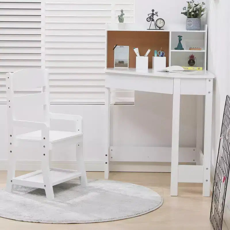 Ensemble bureau et chaise pour enfants, bureau d'angle avec étagère, chaise réglable, tableau en liège, convient aux garçons et aux filles.