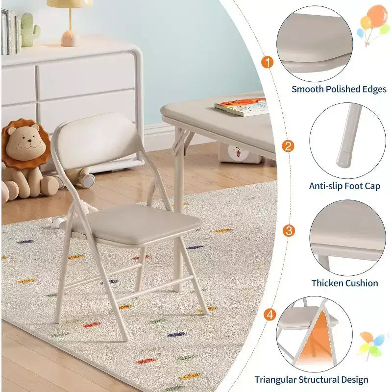 Ensemble de quatre chaises pliantes pour enfants, idéal pour les restaurants, les crèches et les salles de classe. (Chaises uniquement)