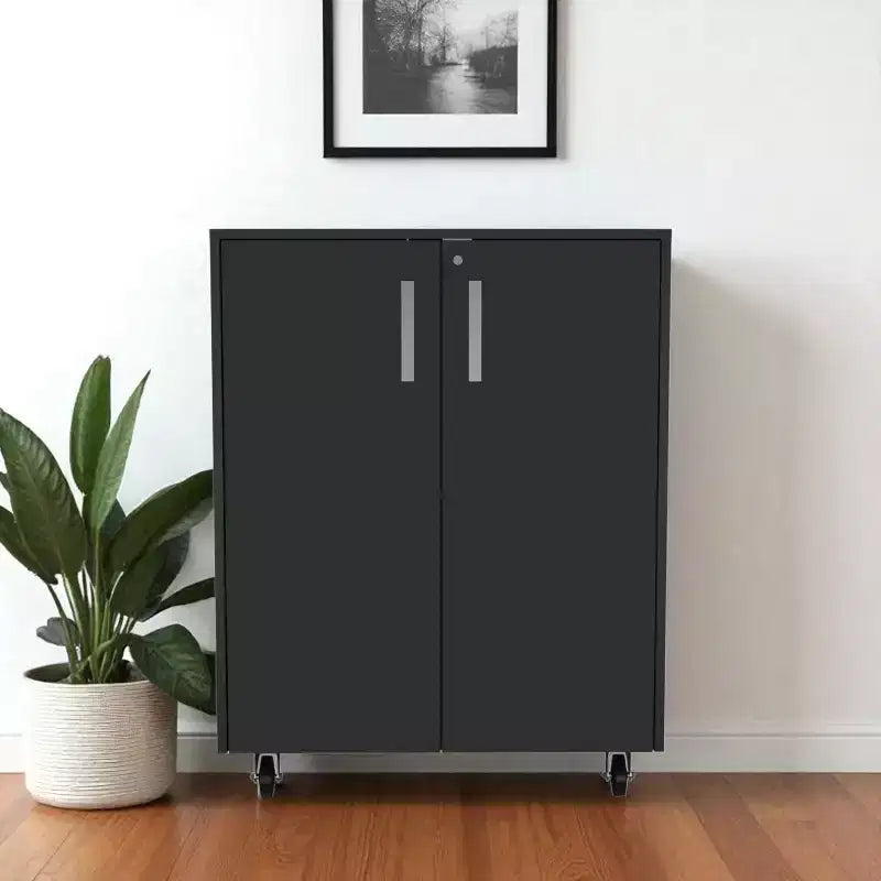 HomeRoots Armoire de Rangement Roulante en Bois Noir à Deux Portes 35