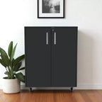 HomeRoots Armoire de Rangement Roulante en Bois Noir à Deux Portes 35