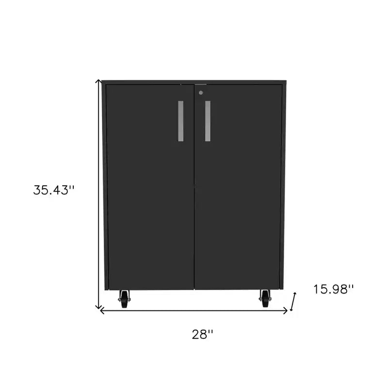 HomeRoots Armoire de Rangement Roulante en Bois Noir à Deux Portes 35