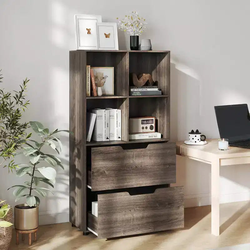 Costway Lot de 2 bibliothèques 4 casiers à 5 niveaux avec 2 tiroirs pour salon, bureau, noir/blanc
