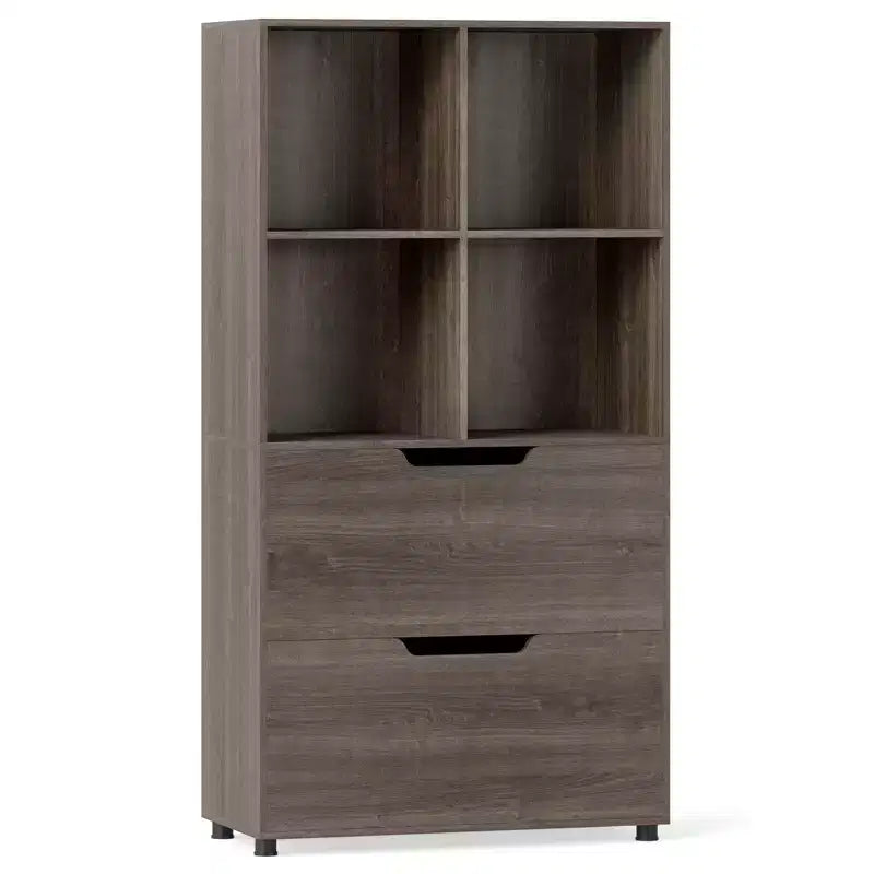 Costway Lot de 2 bibliothèques 4 casiers à 5 niveaux avec 2 tiroirs pour salon, bureau, noir/blanc