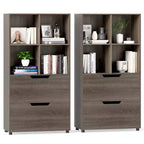 Costway Lot de 2 bibliothèques 4 casiers à 5 niveaux avec 2 tiroirs pour salon, bureau, noir/blanc