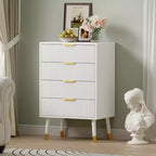 Commode 4 tiroirs, commode cannelée avec pieds et poignées dorés, table de chevet pour chambre à coucher, salon,