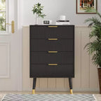 Commode 4 tiroirs, commode cannelée avec pieds et poignées dorés, table de chevet pour chambre à coucher, salon,