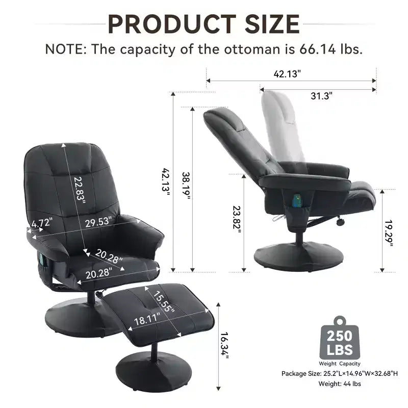 Fauteuil inclinable de massage GDFStudio Hegseth en similicuir avec repose-pieds