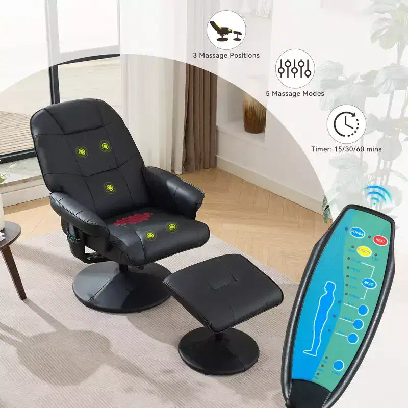 Fauteuil inclinable de massage GDFStudio Hegseth en similicuir avec repose-pieds