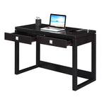Bureau d'ordinateur HomeStock de 71 cm de haut en bois composite noir avec tiroir universel