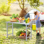 Table pliante en acier inoxydable - convient pour la maison, la cuisine, la salle à manger et l'extérieur ; capacité de charge 235 kg ; simple couche sans étagère inférieure.