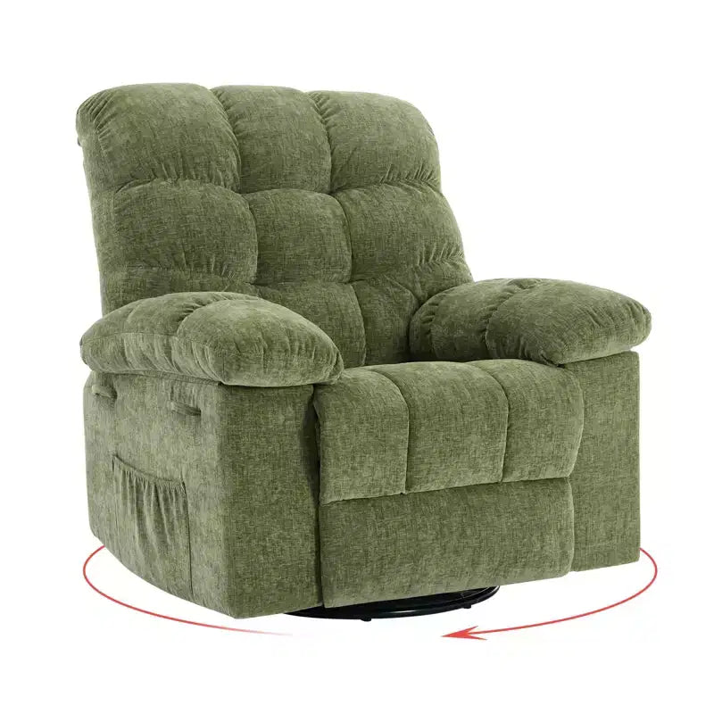 Fauteuil inclinable à bascule, fauteuil à bascule pivotant à 360° pour salon, fauteuil de nurserie rembourré en tissu avec poches latérales pour petits espaces