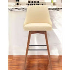 Chaise de bar HomeRoots pivotante de 76 cm, hauteur bar, en similicuir crème et bois marron avec pieds en bois massif