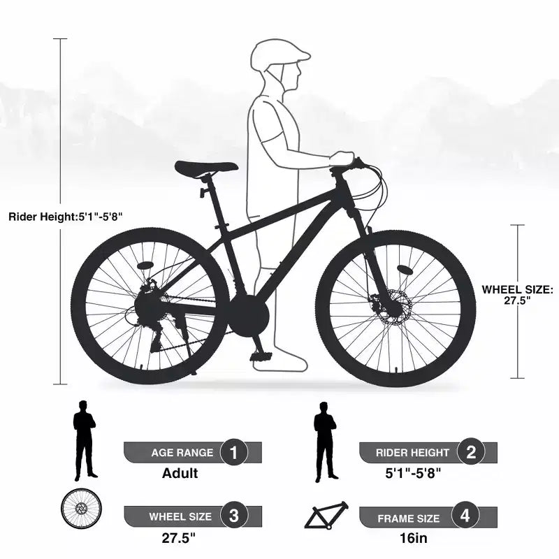 VTT Okak 27,5 pouces avec cadre en alliage d'aluminium, vélo tout-terrain pour enfants avec 21 vitesses et suspension avant, vélo pour enfants et adultes
