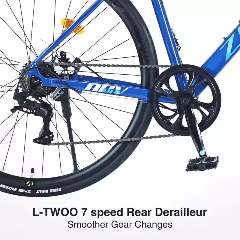 Vélo de Route Okak 700C avec Système 7 Vitesses, Vélo Adulte avec Cadre et Jante en Alliage d'Aluminium, Vélo à Frein à Disque pour Hommes et Femmes