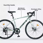 Vélo de Route Okak 700C avec Système 7 Vitesses, Vélo Adulte avec Cadre et Jante en Alliage d'Aluminium, Vélo à Frein à Disque pour Hommes et Femmes