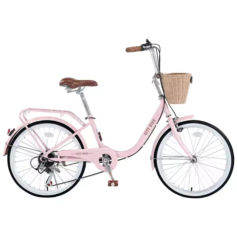 Vélos Cruiser Okak 22" avec panier avant, vélo pour filles avec cadre en acier, freins en V et selles confort, vélo adulte pour filles et femmes