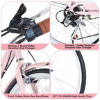 Vélos Cruiser Okak 22" avec panier avant, vélo pour filles avec cadre en acier, freins en V et selles confort, vélo adulte pour filles et femmes