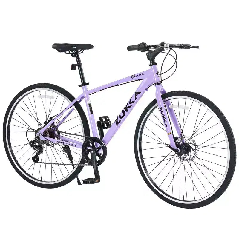 Vélo hybride Okak 700C avec cadre en alliage d'aluminium et freins à double disque, vélo de route à guidon plat, vélo pour adultes pour le cyclisme sur route et les voyages