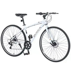 Vélo hybride Okak 700C avec cadre en alliage d'aluminium et freins à double disque, vélo de route à guidon plat, vélo pour adultes pour le cyclisme sur route et les voyages