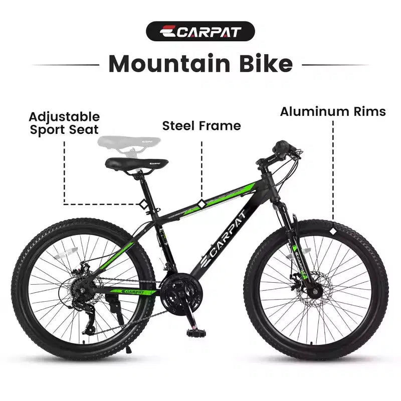 Vélo tout terrain Okak 26 pouces, 21 vitesses et freins à disque, vélo de cross pour enfants avec cadre en acier à haute teneur en carbone, vélo pour hommes adultes et adolescents