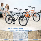 Vélo de plage Okak 26 pouces avec système 7 vitesses, vélo homme avec freins en V avant et arrière, vélo à cadre métallique pour adolescents et adultes