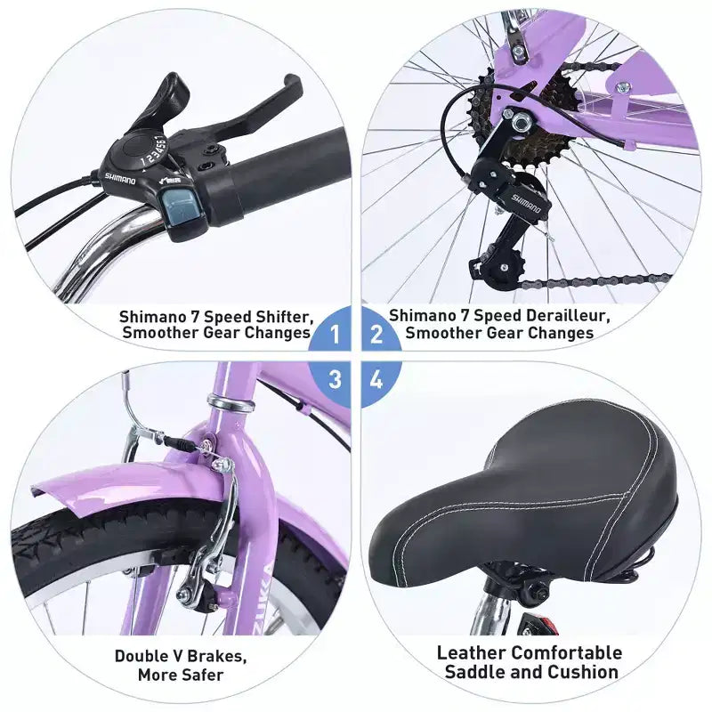 Vélo Okak 26 pouces pour femme avec 7 vitesses, vélo de plage cruiser avec double frein en V et selle rembourrée, vélo pour adulte pour les trajets quotidiens, les voyages, la montagne