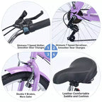 Vélo Okak 26 pouces pour femme avec 7 vitesses, vélo de plage cruiser avec double frein en V et selle rembourrée, vélo pour adulte pour les trajets quotidiens, les voyages, la montagne