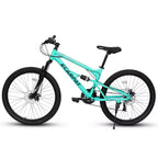 VTT Okak 26 pouces avec amortisseurs avant et arrière, 21 vitesses, cadre en acier, vélo homme pour adolescents et adultes, bleu