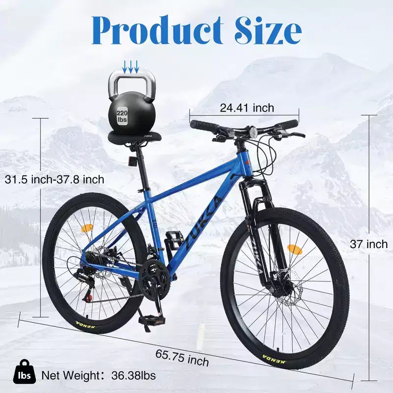 Vélo adulte Okak 26 pouces, 24 vitesses, fourche suspendue, VTT avec pneus KENDA et freins à disque, VTT à pneus larges pour hommes et femmes