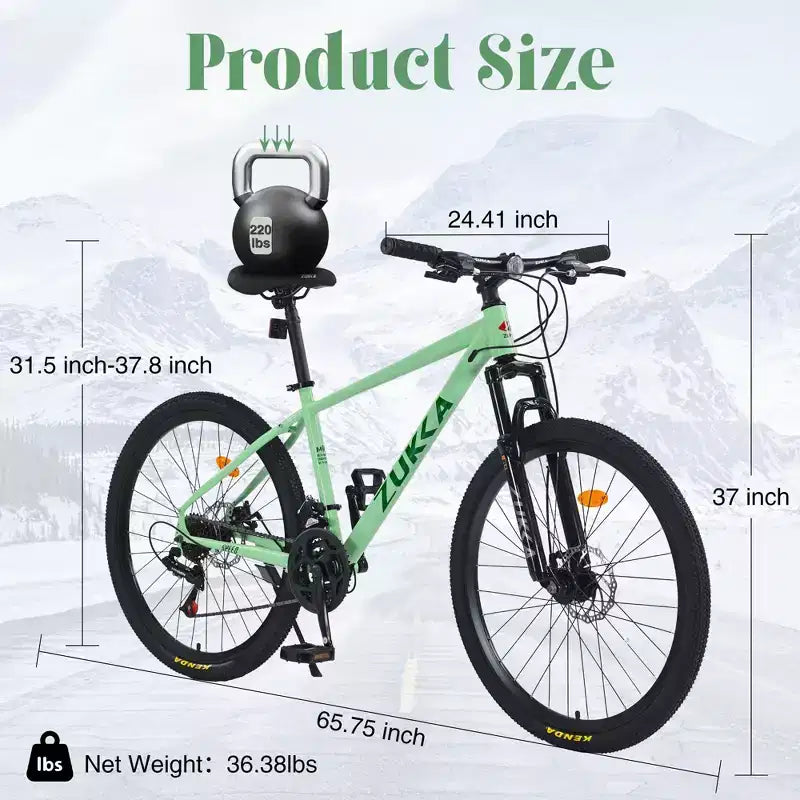 Vélo adulte Okak 26 pouces, 24 vitesses, fourche suspendue, VTT avec pneus KENDA et freins à disque, VTT à pneus larges pour hommes et femmes