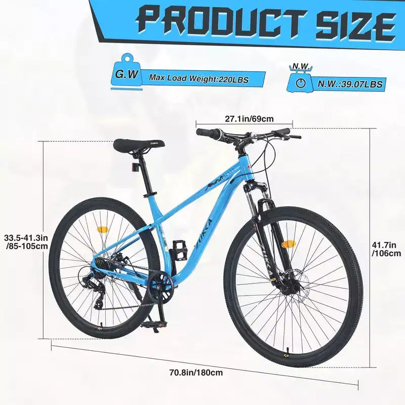 VTT Okak 29 pouces avec système 8 vitesses, Dirt Bike avec cadre en acier et suspension avant, vélo pour adultes hommes, femmes, garçons et filles