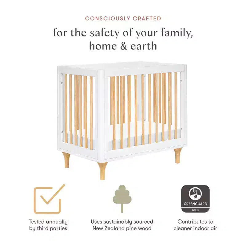 Mini-lit convertible et lit jumeau Babyletto Lolly 4-en-1 avec kit de conversion pour lit de tout-petit - Blanc et naturel