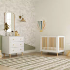 Mini-lit convertible et lit jumeau Babyletto Lolly 4-en-1 avec kit de conversion pour lit de tout-petit - Blanc et naturel