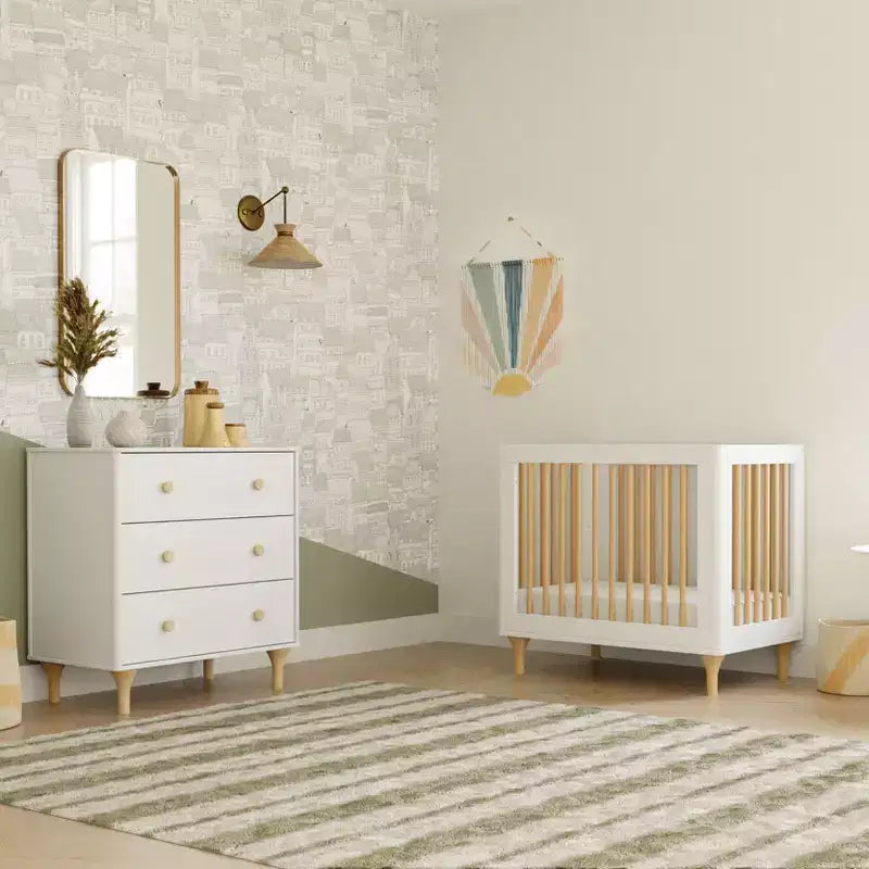 Mini-lit convertible et lit jumeau Babyletto Lolly 4-en-1 avec kit de conversion pour lit de tout-petit - Blanc et naturel
