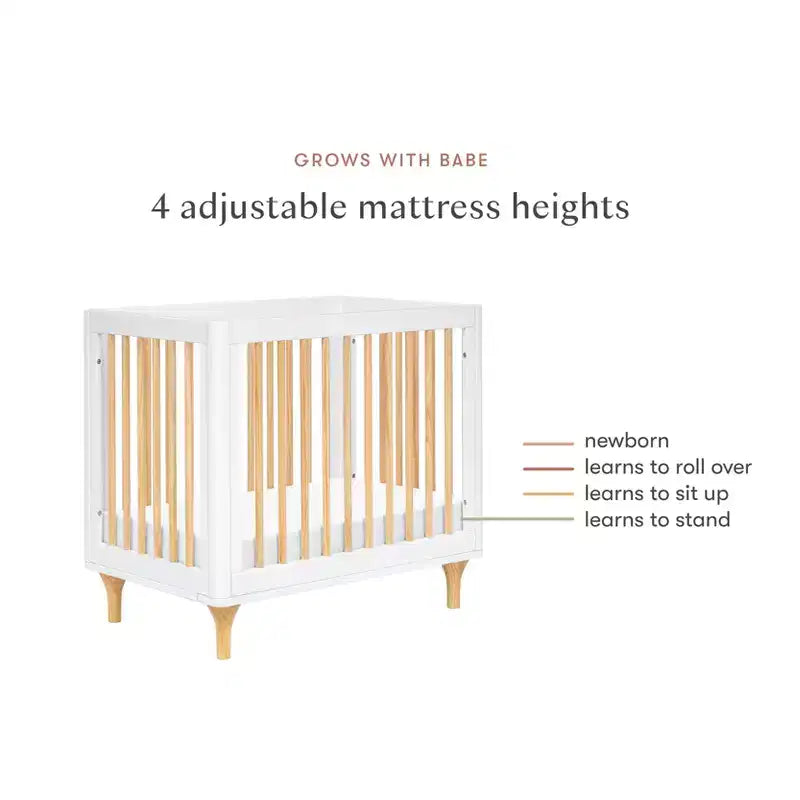 Mini-lit convertible et lit jumeau Babyletto Lolly 4-en-1 avec kit de conversion pour lit de tout-petit - Blanc et naturel