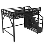 Lit mezzanine Bellemave Queen avec escaliers de rangement, étagères et armoire intégrée, cadre avec ports USB, conception à réduction de bruit, noir