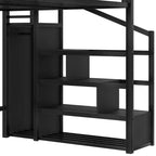 Lit mezzanine Bellemave Queen avec escaliers de rangement, étagères et armoire intégrée, cadre avec ports USB, conception à réduction de bruit, noir
