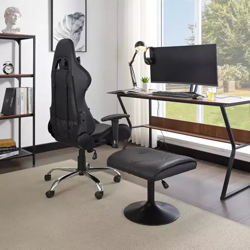 VECELO Repose-pieds Ottoman sous le bureau, en PU, réglable en hauteur, avec rembourrage confortable
