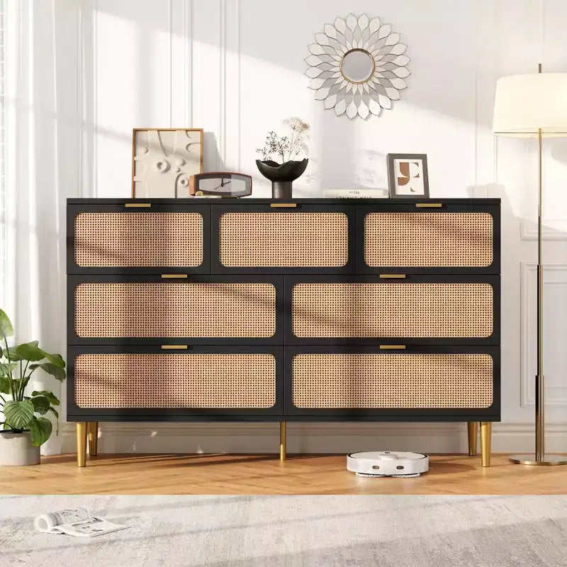 Wicker drawer tall cabinet for the bedroom, large-capacity drawer wardrobe, vanity with a wide top, suitable for the living room, hallway