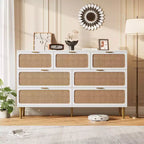 Commode haute à tiroirs en osier pour la chambre, armoire à tiroirs grande capacité, coiffeuse avec un plateau large, adaptée pour le salon, le couloir