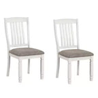 Lot de 2 chaises de salle à manger Royal Hampton, bois blanc rustique, tissu gris, dossier à lattes