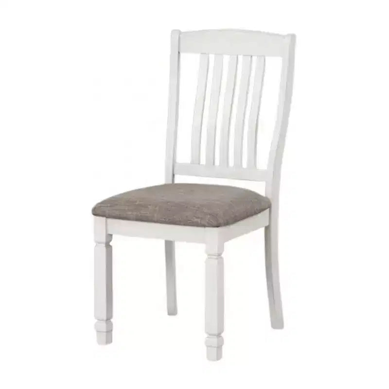 Lot de 2 chaises de salle à manger Royal Hampton, bois blanc rustique, tissu gris, dossier à lattes