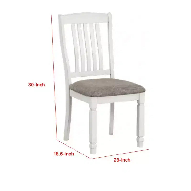 Lot de 2 chaises de salle à manger Royal Hampton, bois blanc rustique, tissu gris, dossier à lattes